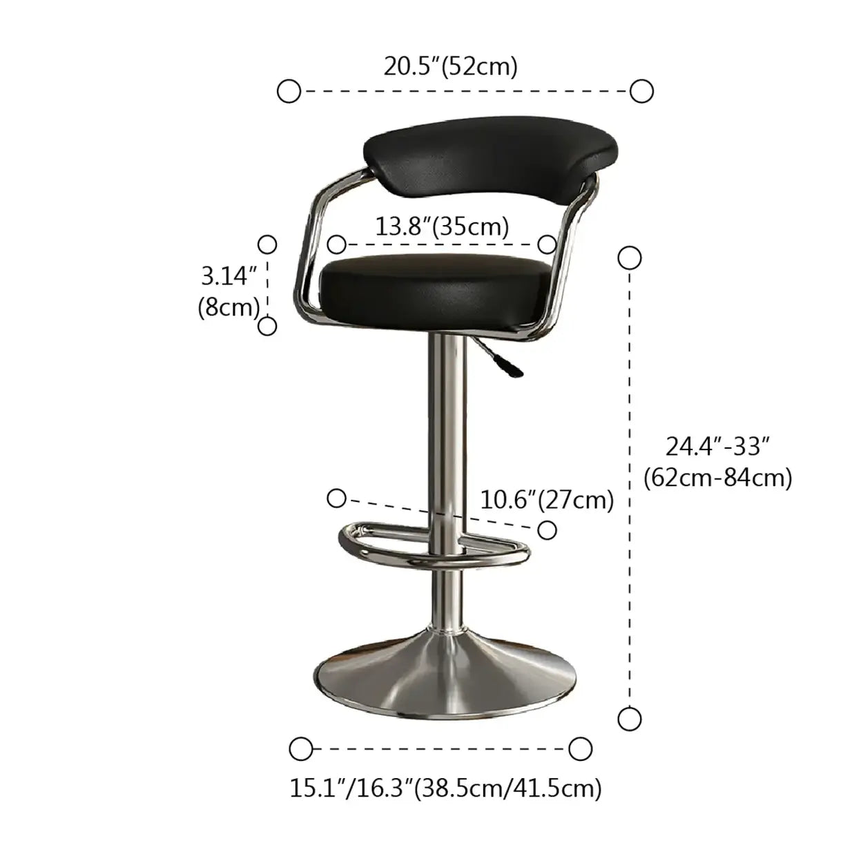 Modern Swivel Leather Open Back Bar Stool — Red / Black / 16.3”