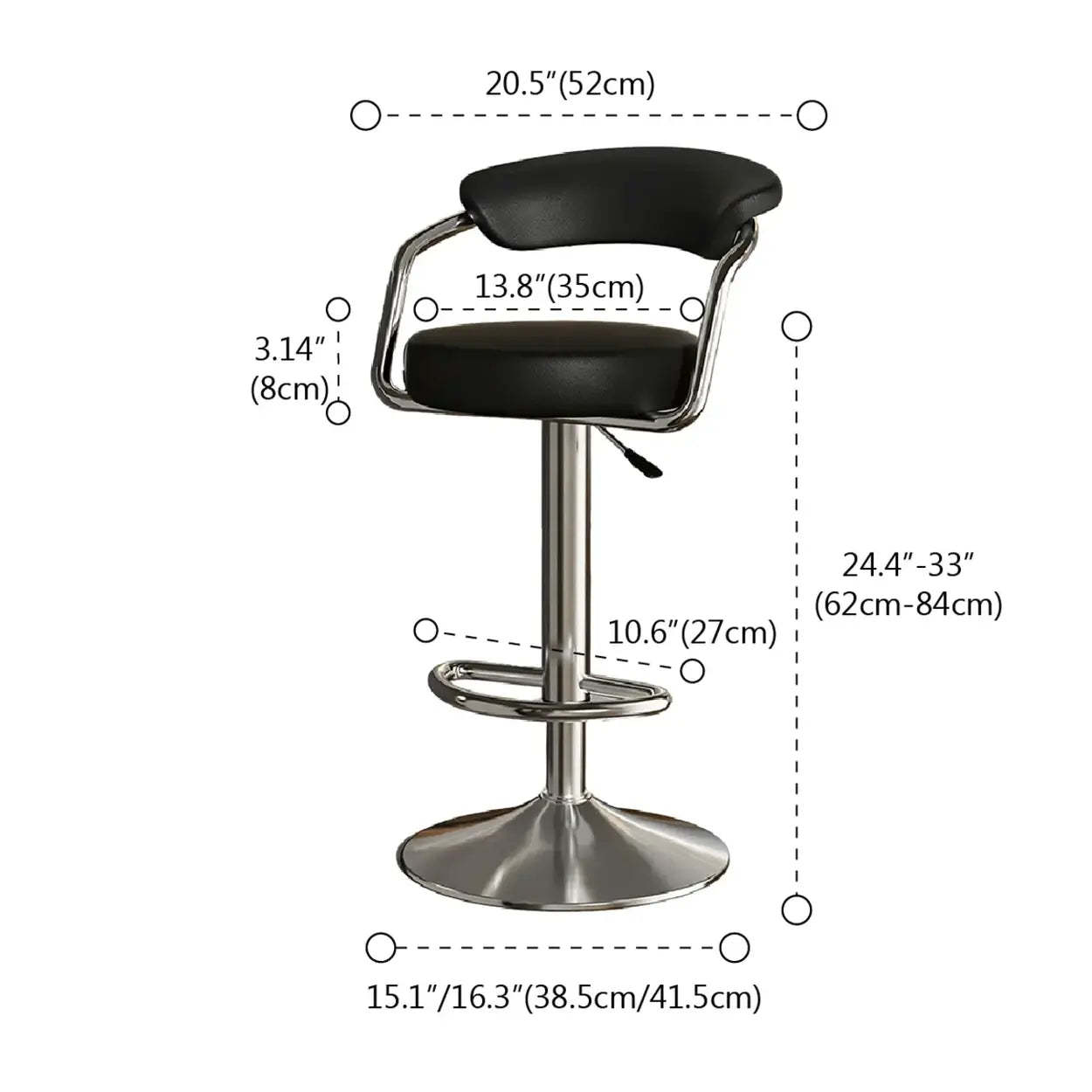 Modern Swivel Leather Open Back Bar Stool — Red / Black / 16.3”