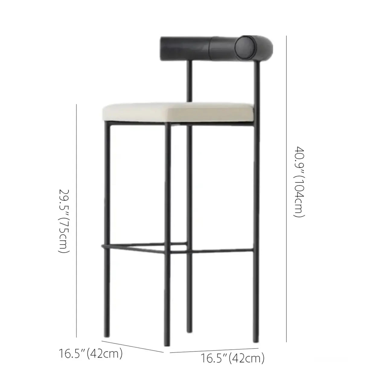 Modern Off-White Upholstered Low Back Metal Bar Stool