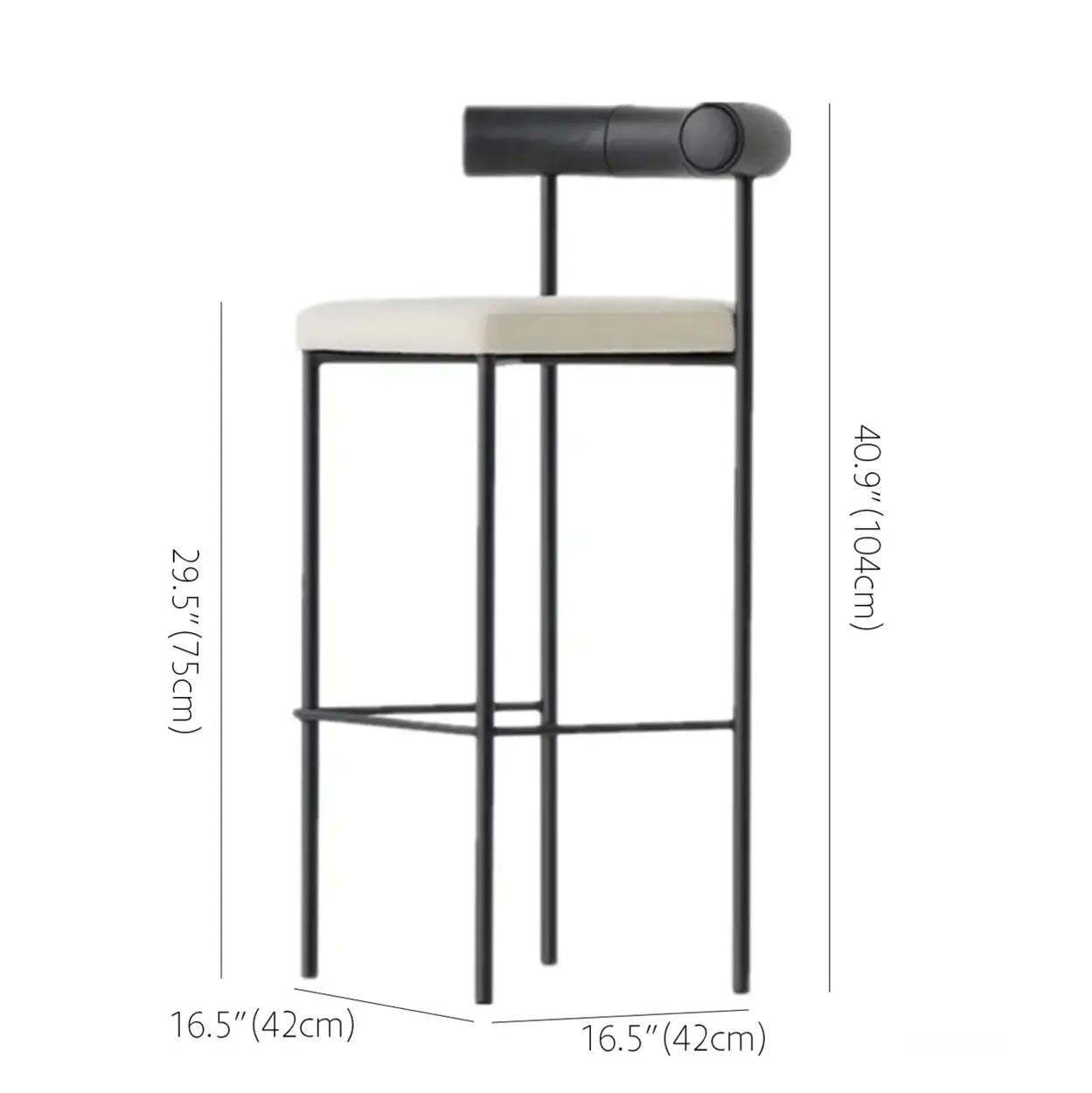 Modern Off-White Upholstered Low Back Metal Bar Stool