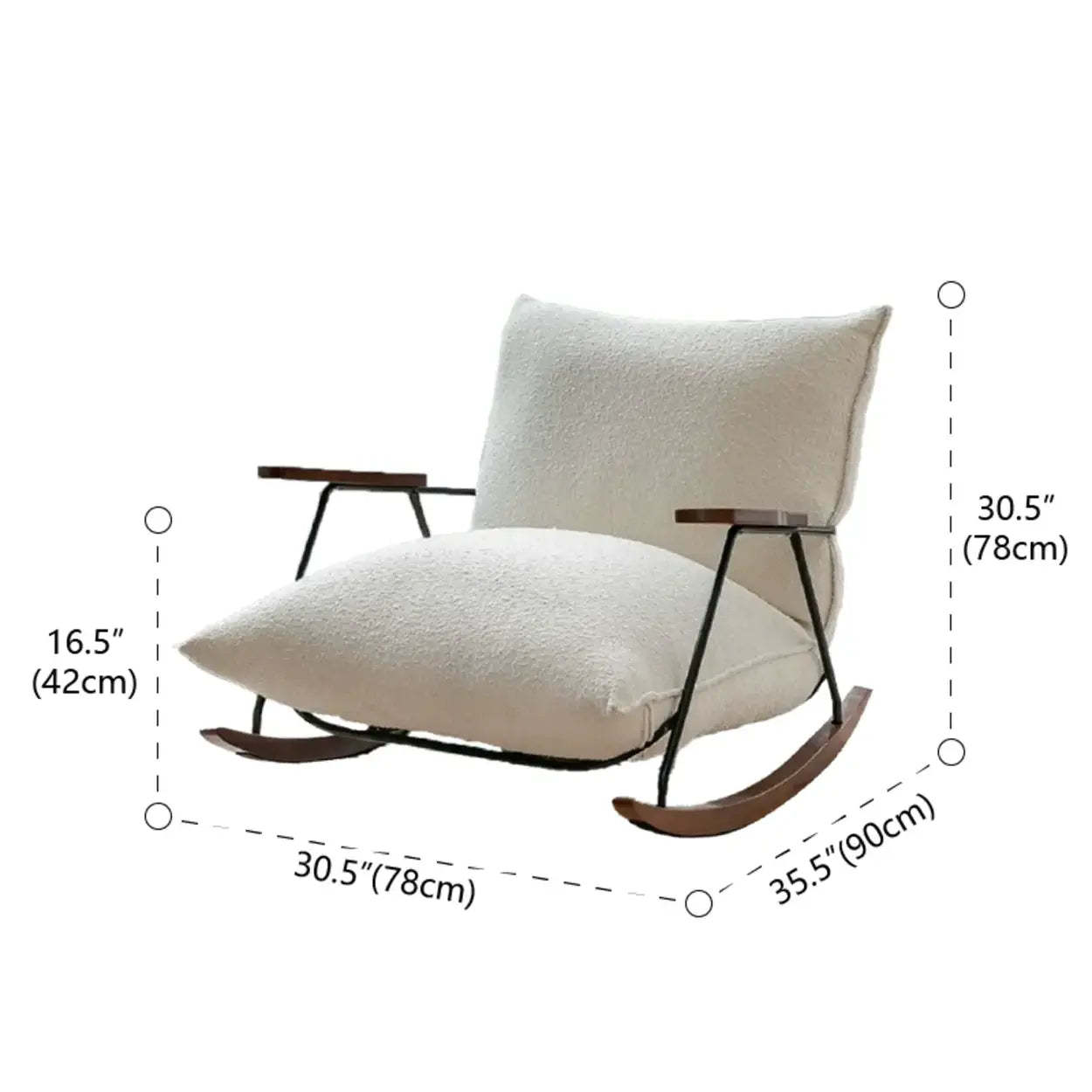 Modern Upholstered Metal Rubberwood Sled Rocking Chair