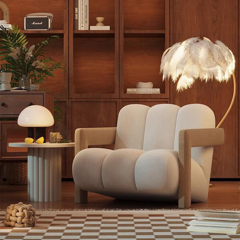 Retro Striped Velvet Wood Accent Chair