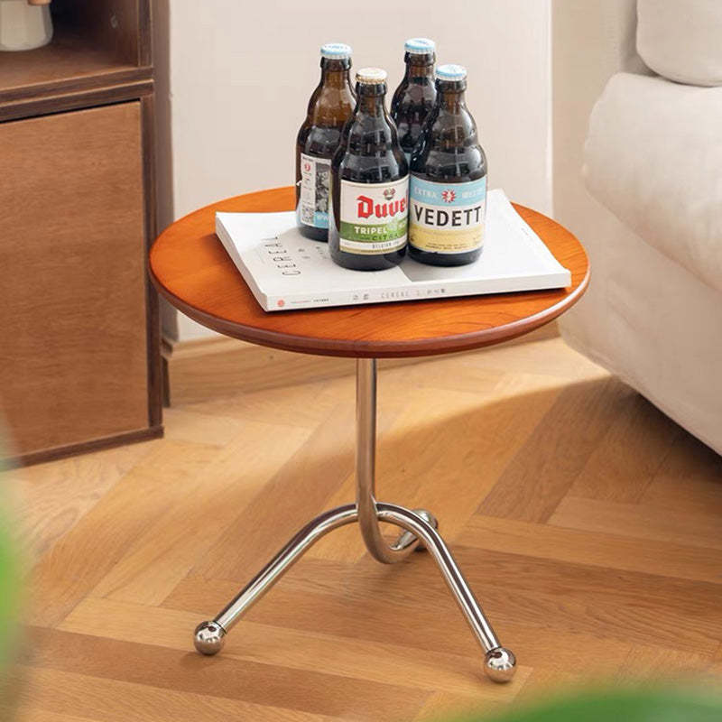 Vintage Wood Stainless Steel Cross-Leg End Table