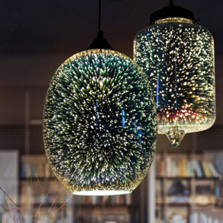 Modern 3D Stained Fireworks Glass Jar Pendant