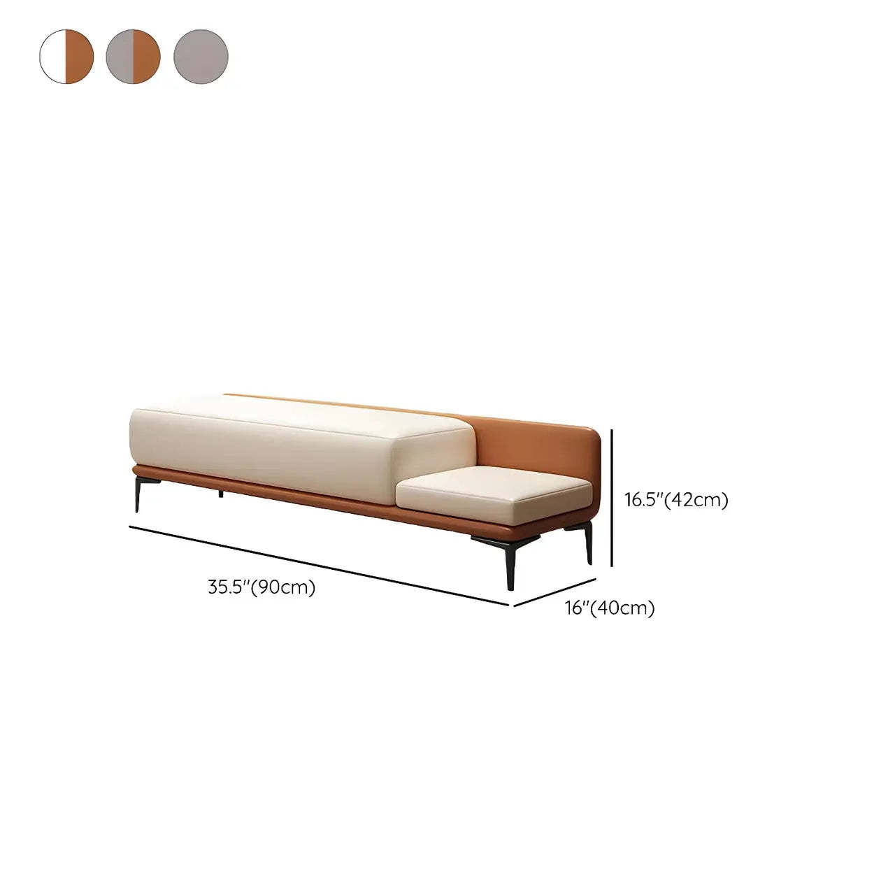 White-Orange Faux Leather Bedroom Bench — Grey