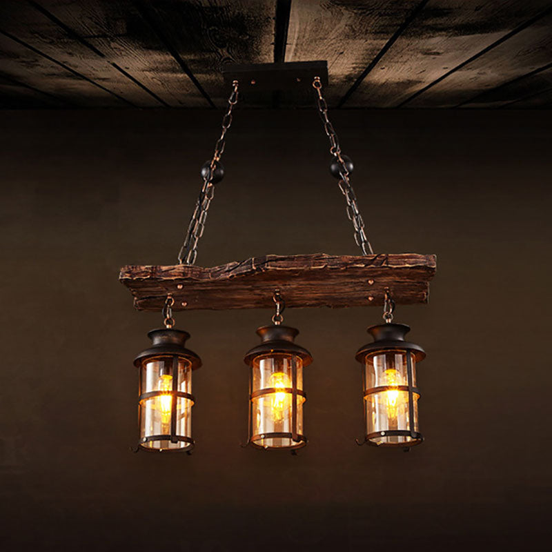 Traditional Farmhouse Wood Strip Iron Chandelier