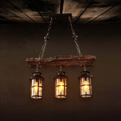 Traditional Farmhouse Wood Strip Iron Chandelier