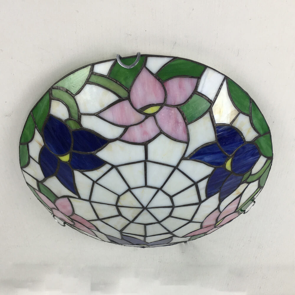 Traditional Tiffany Shell Bead Stained Glass Flush Light