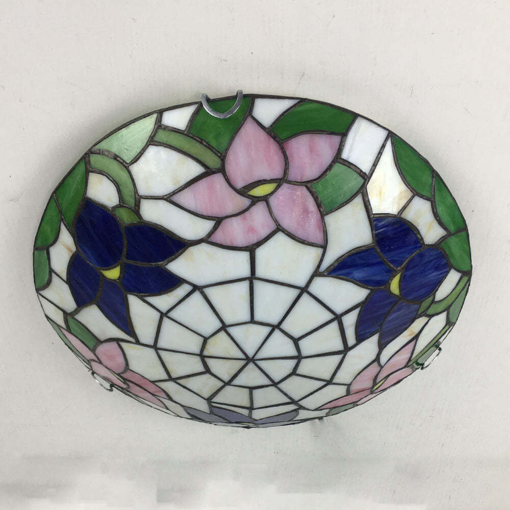 Traditional Tiffany Shell Bead Stained Glass Flush Light