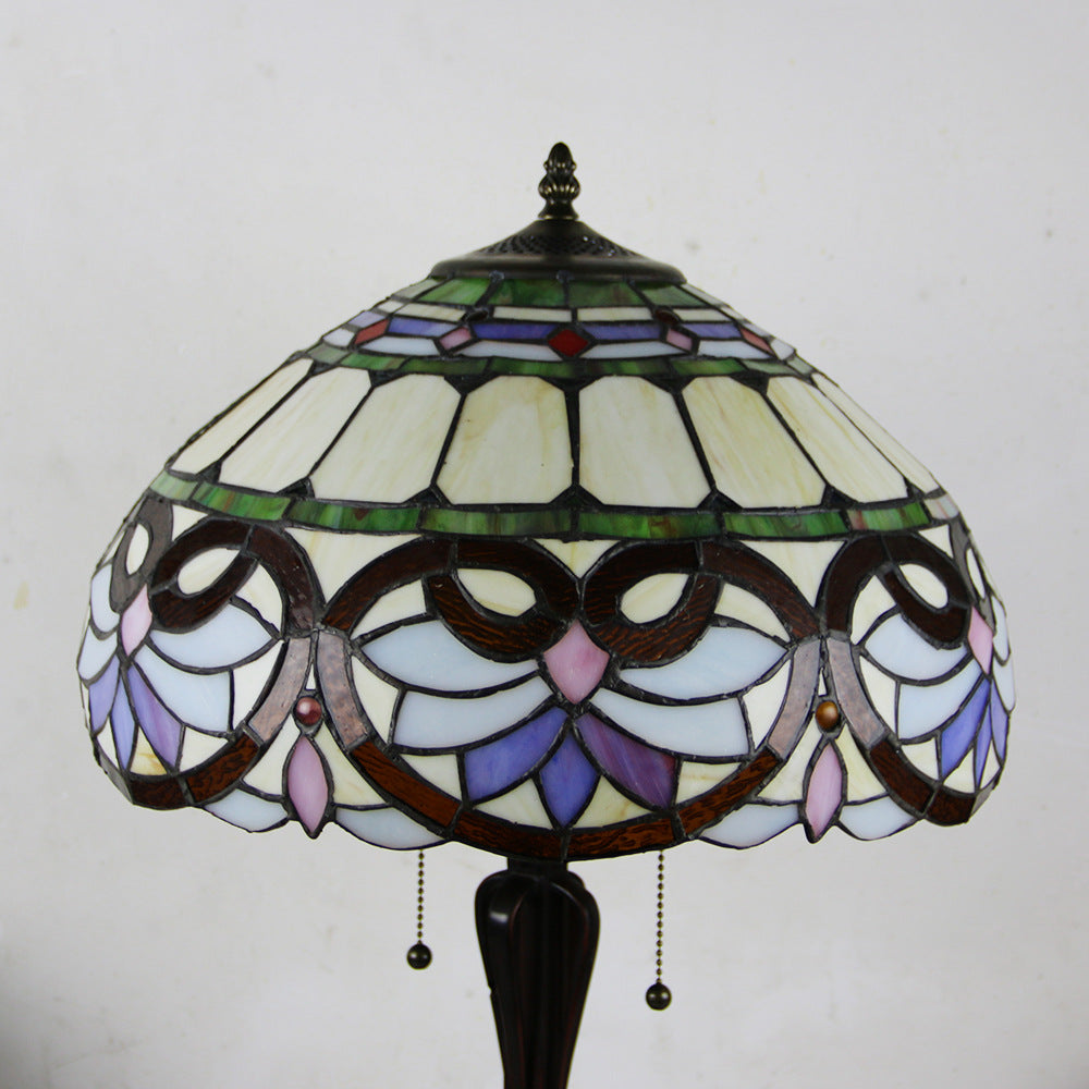 Tiffany Mediterranean Stained Glass Cone 2-Light Table Lamp
