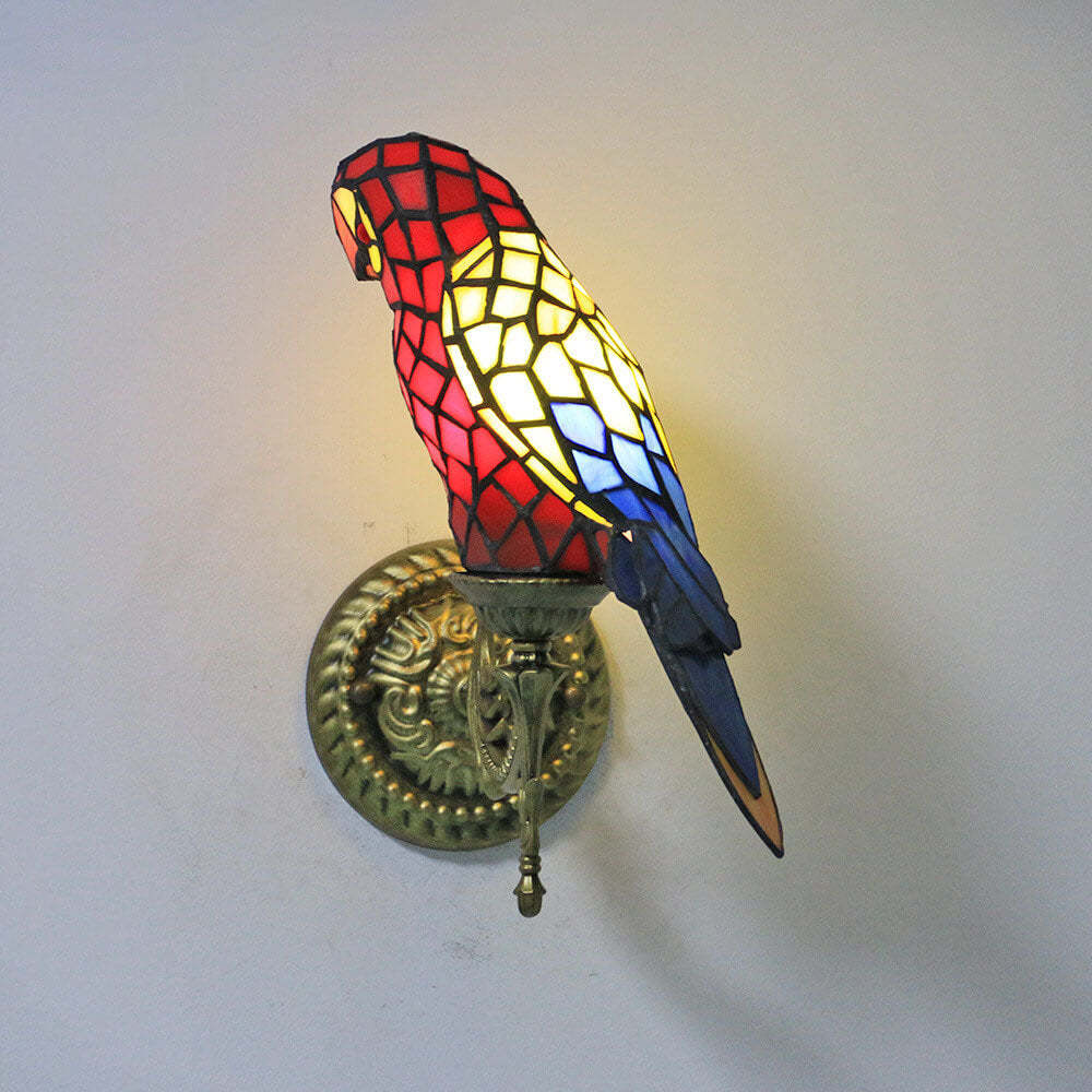 Tiffany Vintage Parrot Stained Glass Sconce