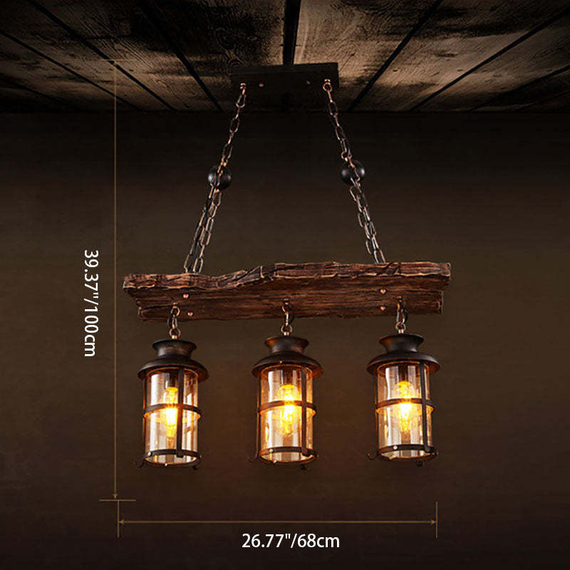 Traditional Farmhouse Wood Strip Iron Chandelier
