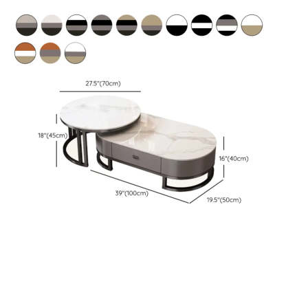 Oval Stone-Top Steel Nesting Coffee Tables — Pandora/ Black / Black/ Grey