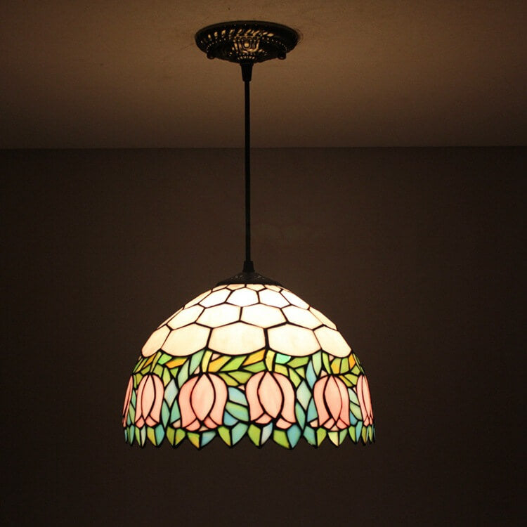 Tiffany Tulip Stained Glass Pendant Light