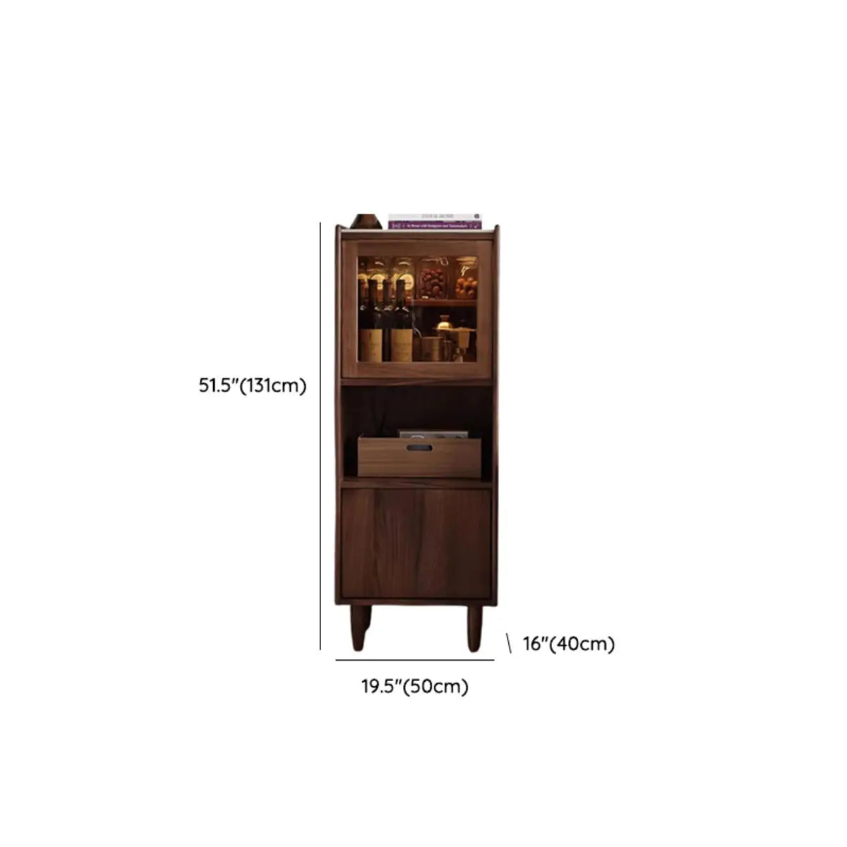 Walnut Narrow Open Storage Buffet with Lighting