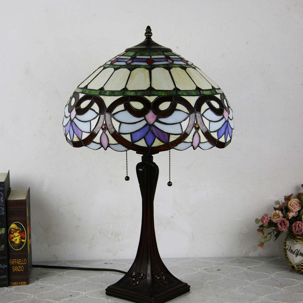 Tiffany Mediterranean Stained Glass Cone 2-Light Table Lamp
