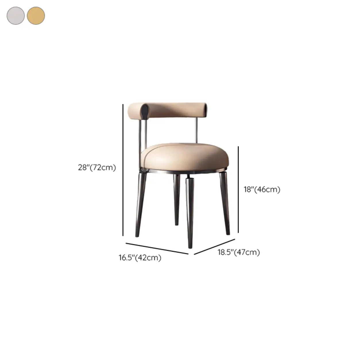 Off-White Round Leather Curved-Back Metal Dining Chair