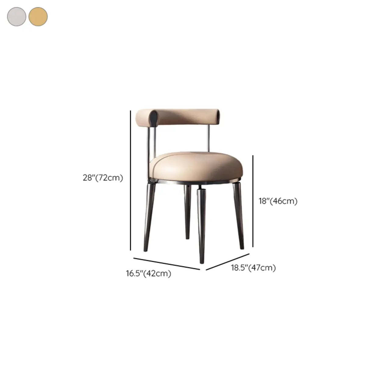 Off-White Round Leather Curved-Back Metal Dining Chair