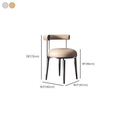 Off-White Round Leather Curved-Back Metal Dining Chair