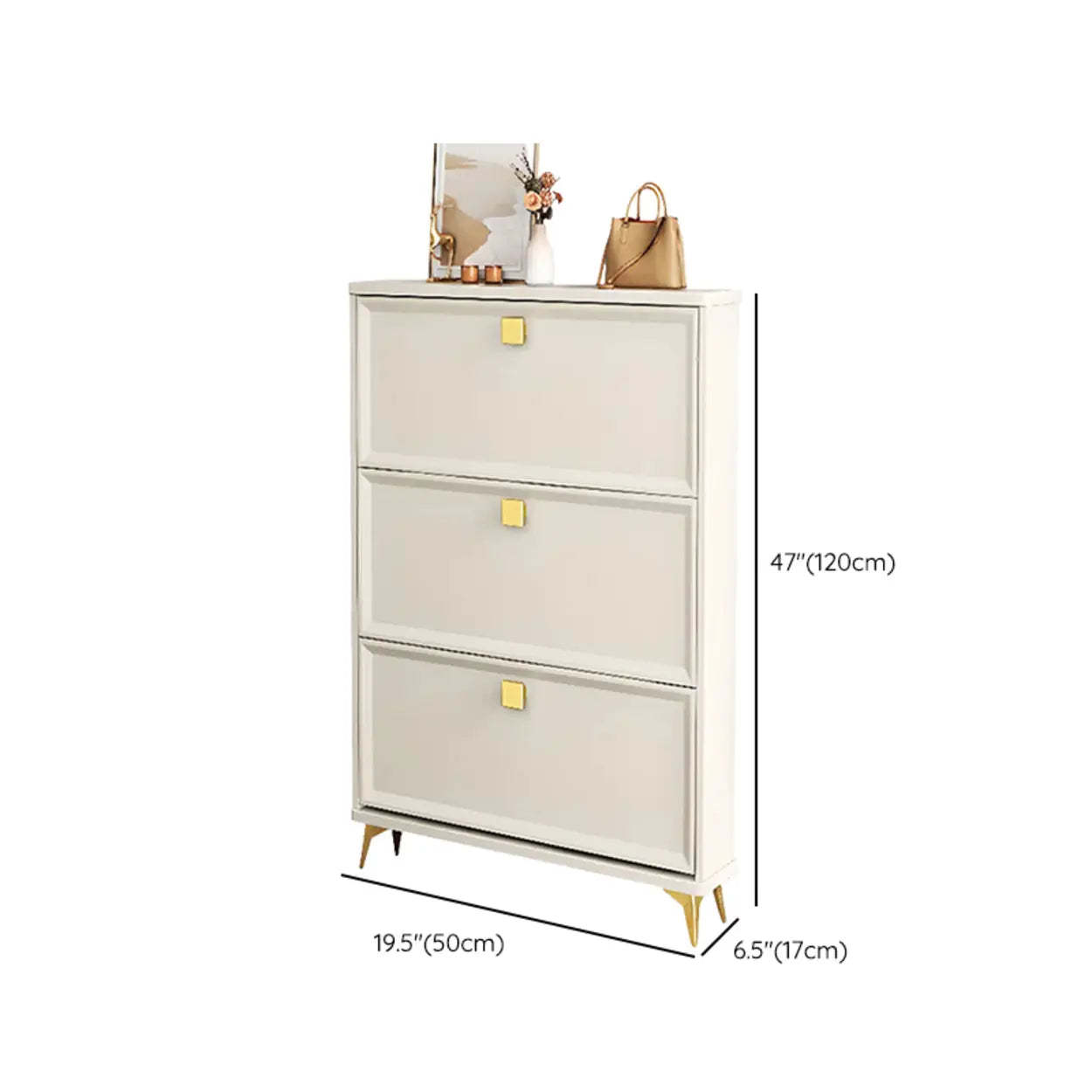 Modern White Wood Vertical Large Shoe Cabinet — 3 Doors