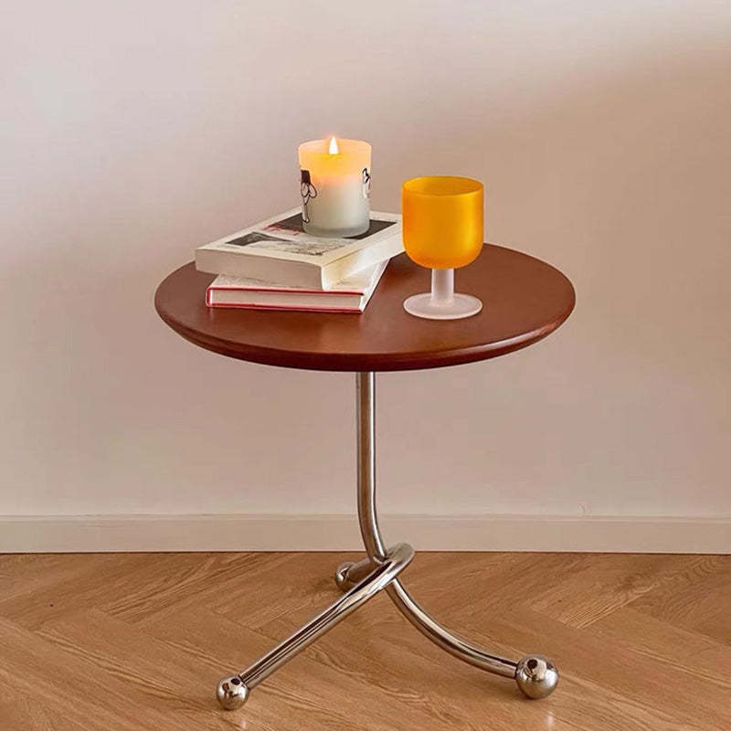 Vintage Wood Stainless Steel Cross-Leg End Table