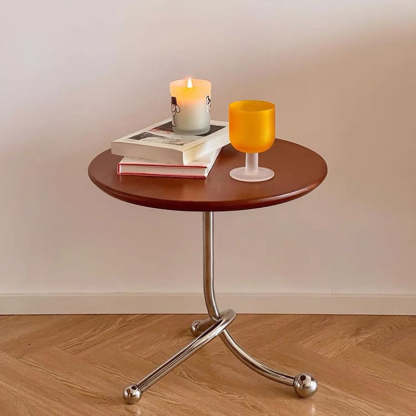 Vintage Wood Stainless Steel Cross-Leg End Table