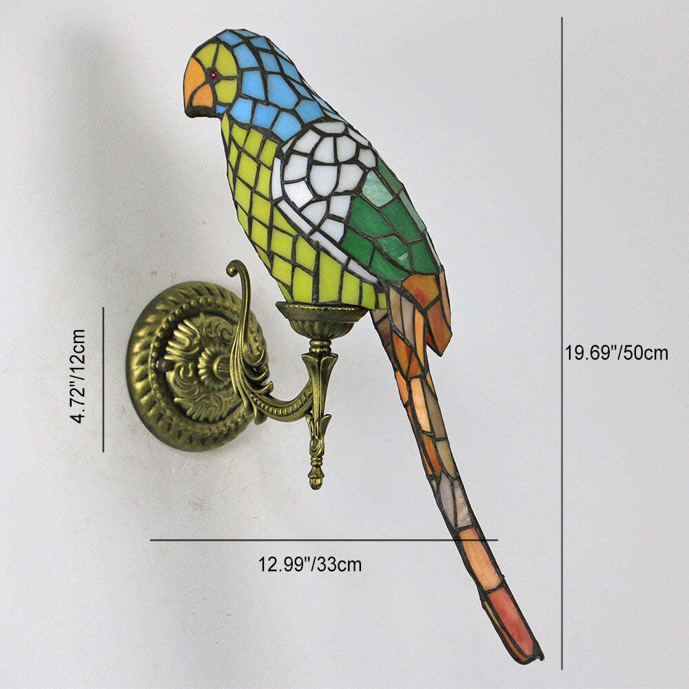 Tiffany Vintage Parrot Stained Glass Sconce