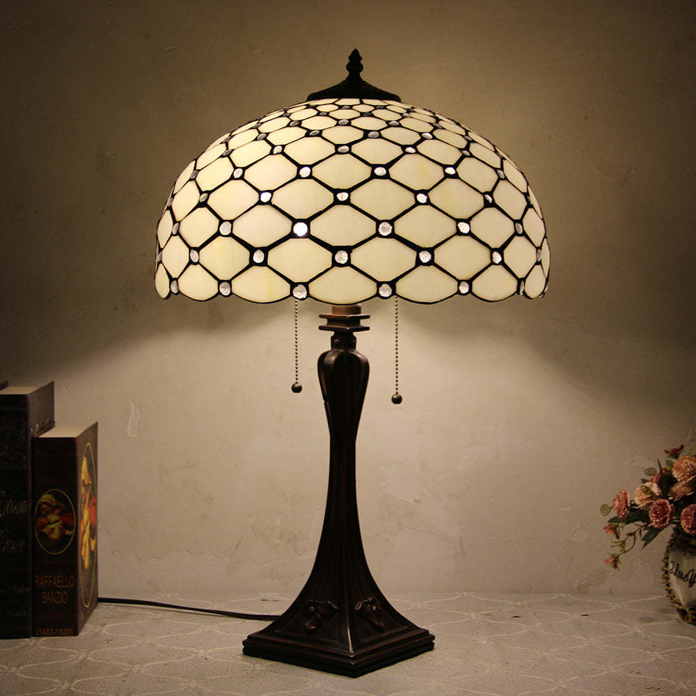 Tiffany Mediterranean Stained Glass Cone 2-Light Table Lamp