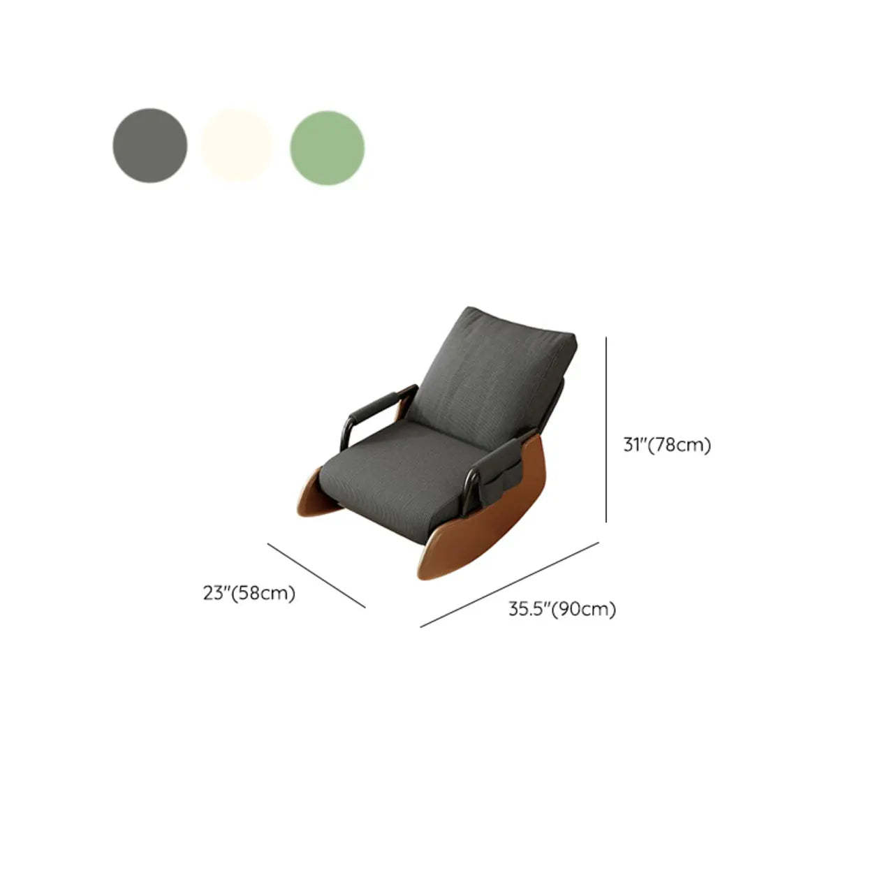 White Recessed Arm Brown Wood Rocking Chair