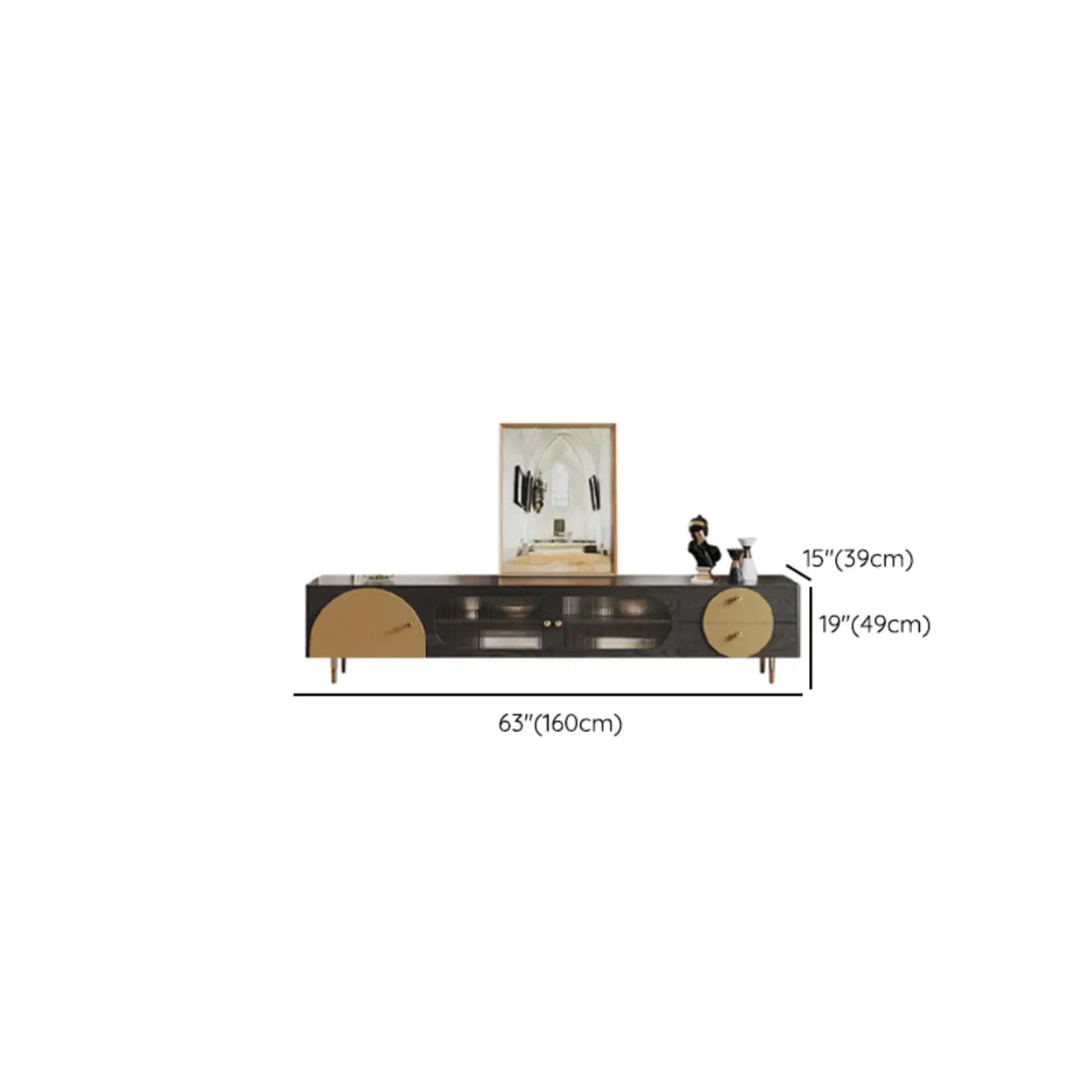 Black Ash Wood Rectangular TV Stand with Drawers