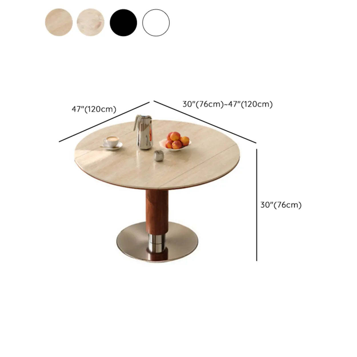 Contemporary Extendable Round Stone Metal Dining Table