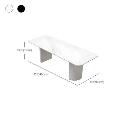 White Stone Rectangular Sled Meeting Table for 6