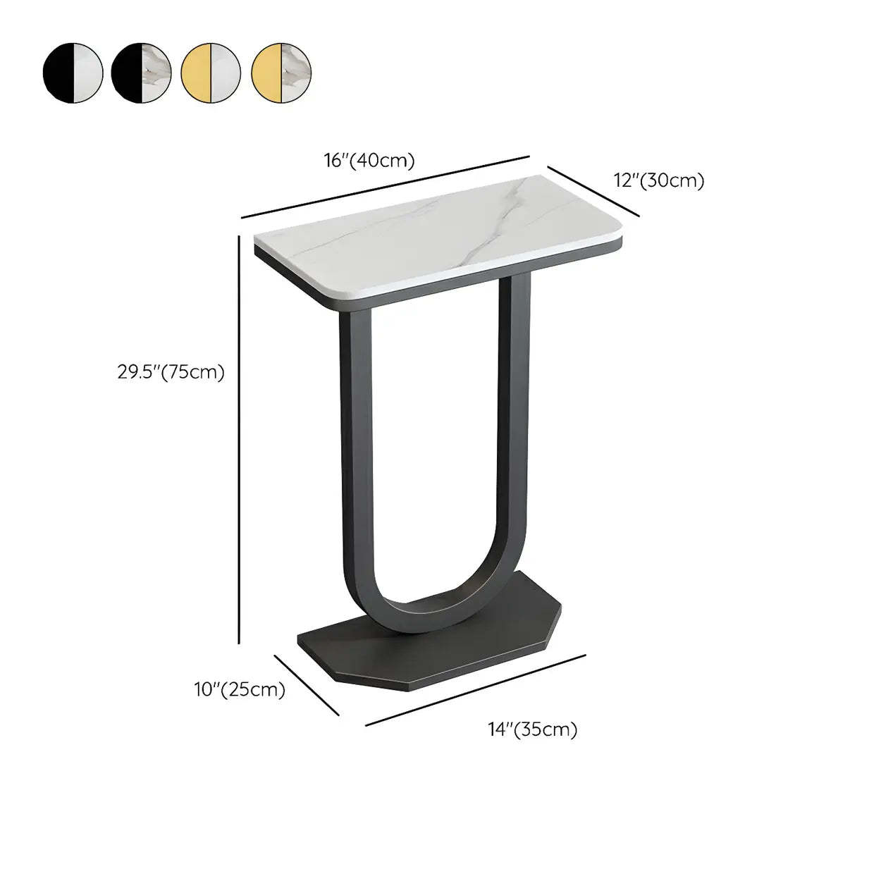 U-Shaped Stone-Top Metal Plant Table