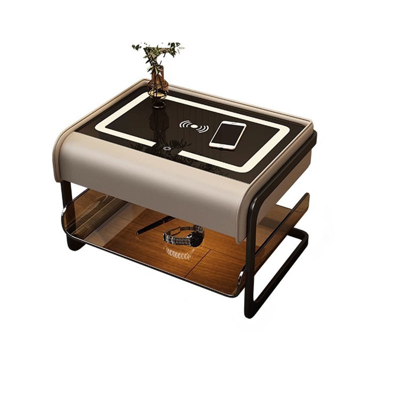 Smart Sensing Glass Wood 2-Tier Side Table
