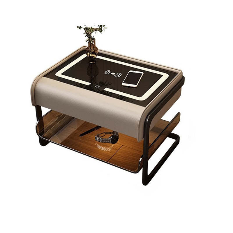 Smart Sensing Glass Wood 2-Tier Side Table