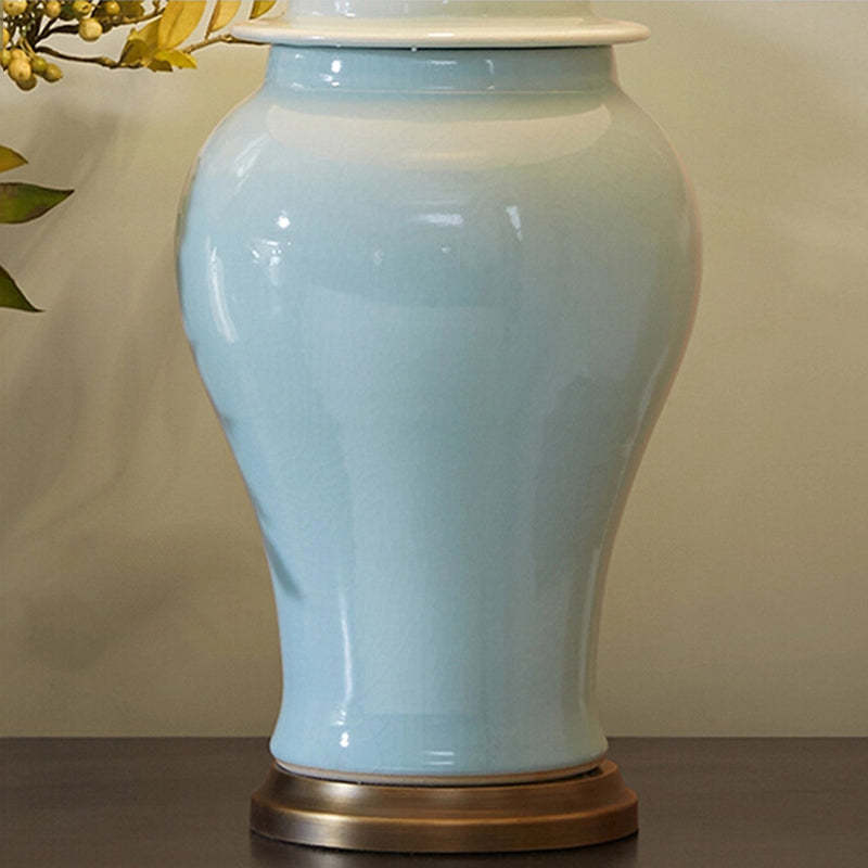 Traditional Rustic Ceramic Fabric Conic Vase Lamp