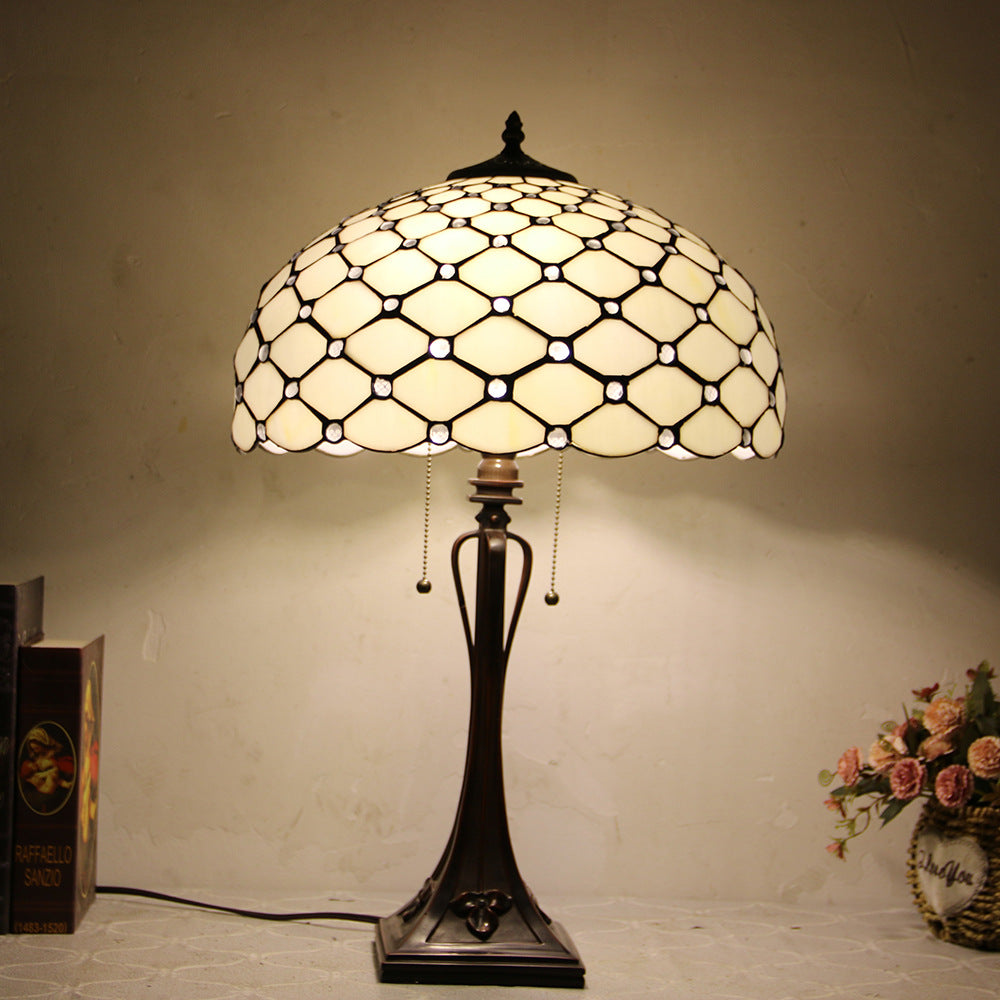 Tiffany Mediterranean Stained Glass Cone 2-Light Table Lamp