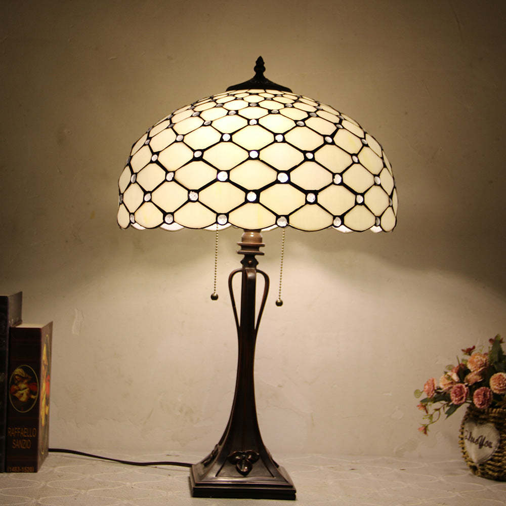 Tiffany Mediterranean Stained Glass Cone 2-Light Table Lamp