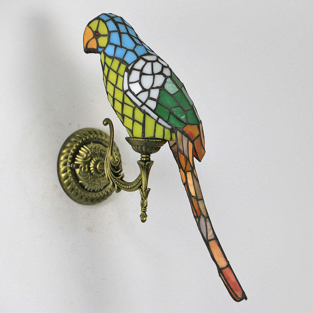 Tiffany Vintage Parrot Stained Glass Sconce