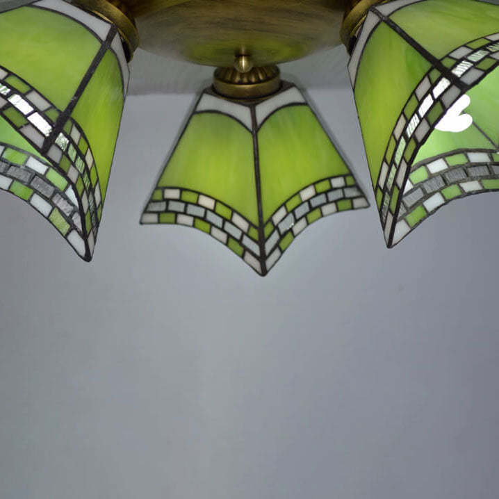 Tiffany Stained Glass Horn Semi-Flush Light