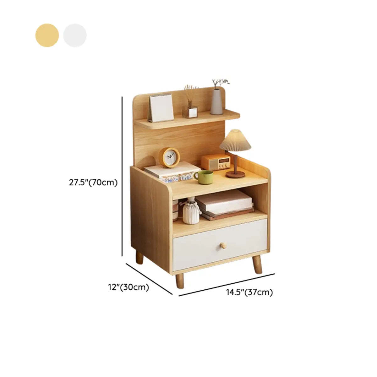 Warm White Square Wood Nightstand with Drawer and Shelves