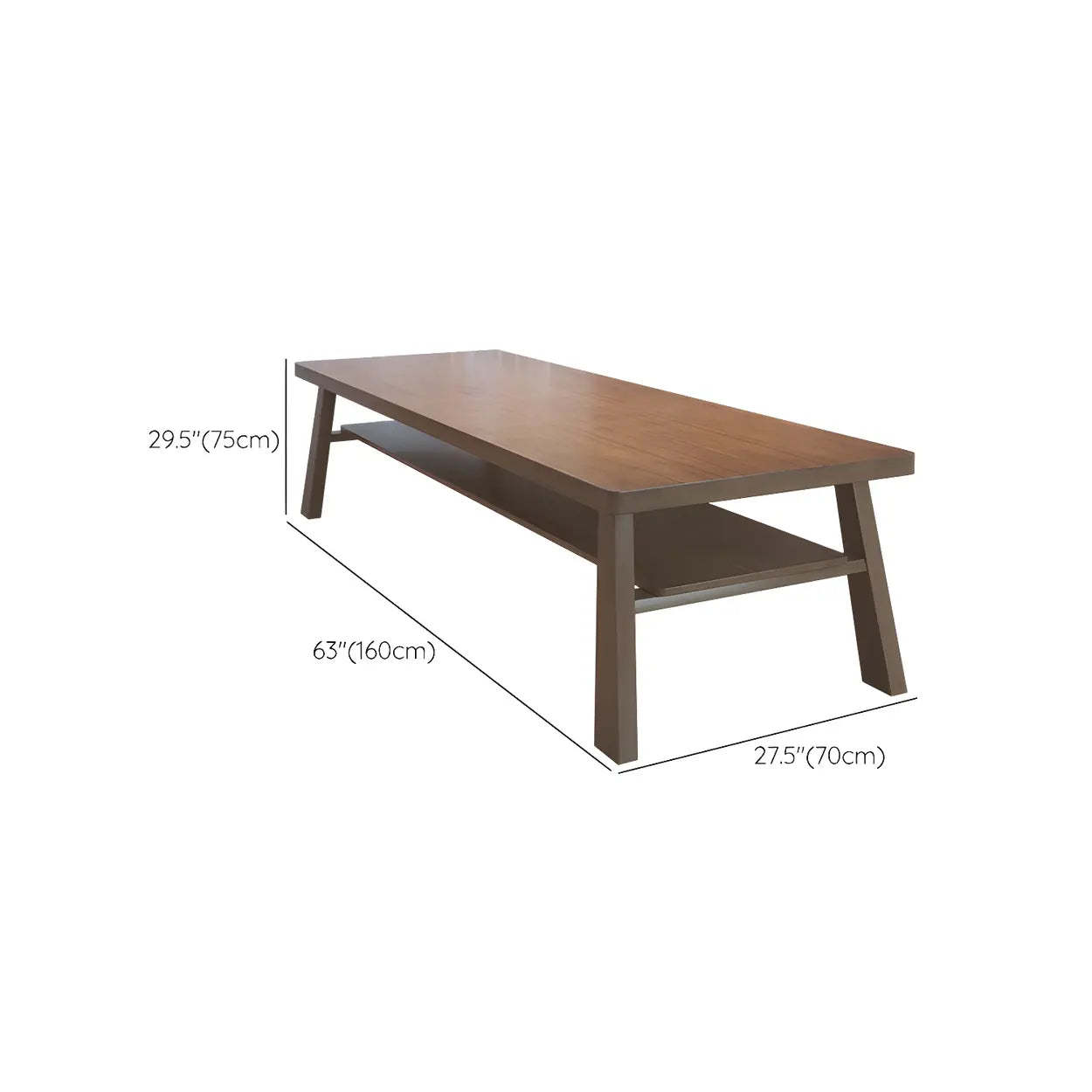 Brown Pine Rectangular Study Desk with Shelf