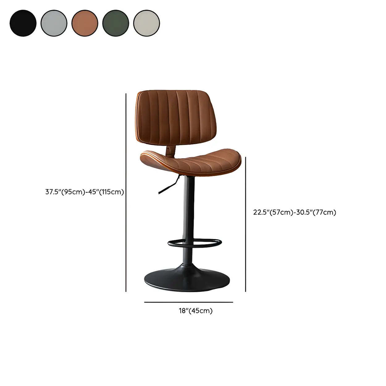 Adjustable Armless Leather Swivel Bar Stool