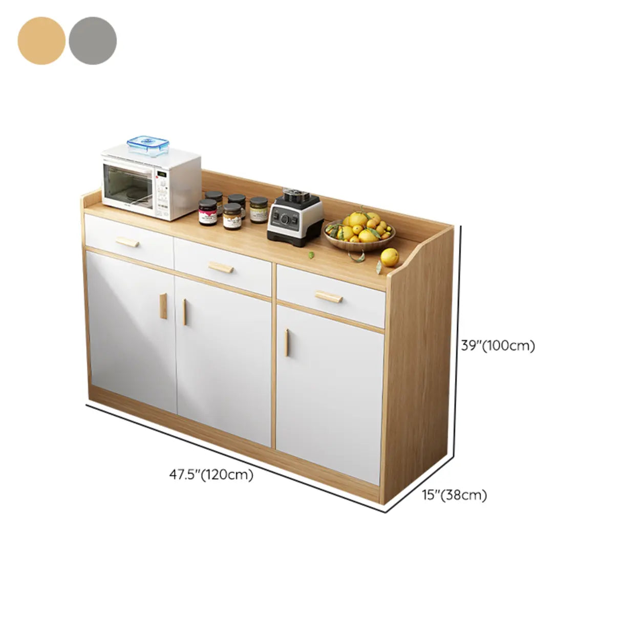 Rectangular White Wood Kitchen Sideboard