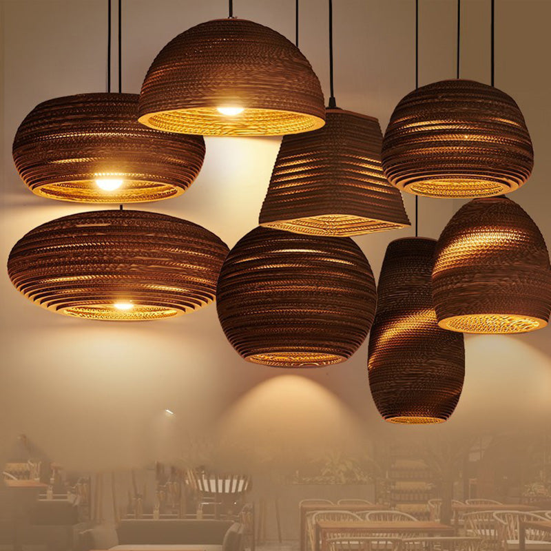 Retro Paper Elliptic Bell Trapezoid Polygonal Pendant Light