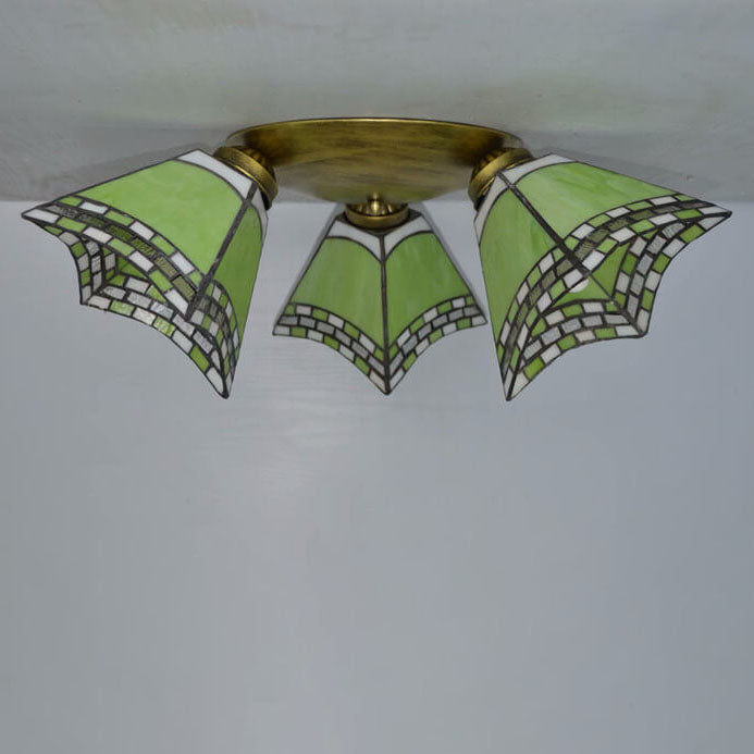 Tiffany Stained Glass Horn Semi-Flush Light