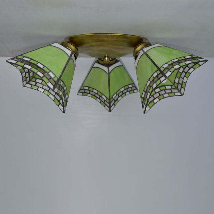 Tiffany Stained Glass Horn Semi-Flush Light