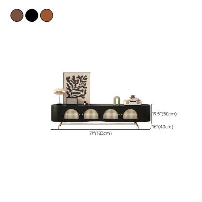 Mid-Century Rattan TV Stand with Storage — Nut-Brown