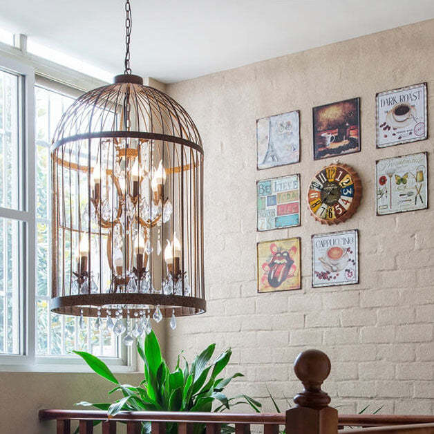 Retro Wrought Iron Birdcage Chandelier