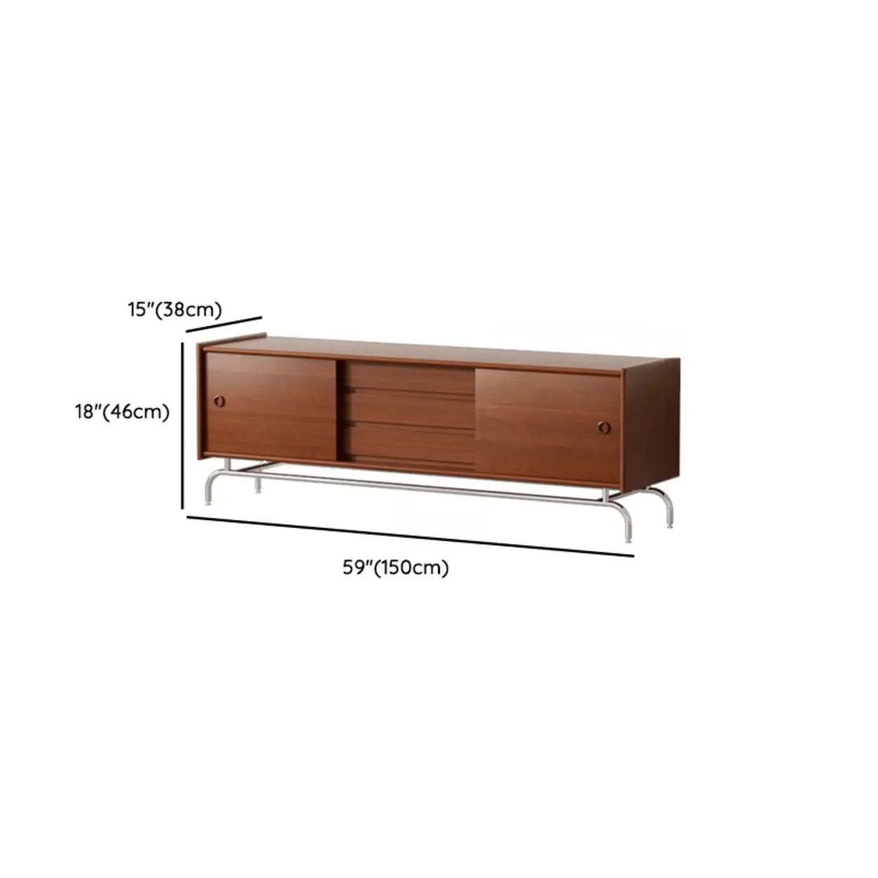 Mid-Century Walnut Wood TV Stand with Cabinet